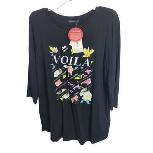 NWT LCW Casual Black VOILA Floral Print 3/4 Sleeve Casual Top Women's Size Large